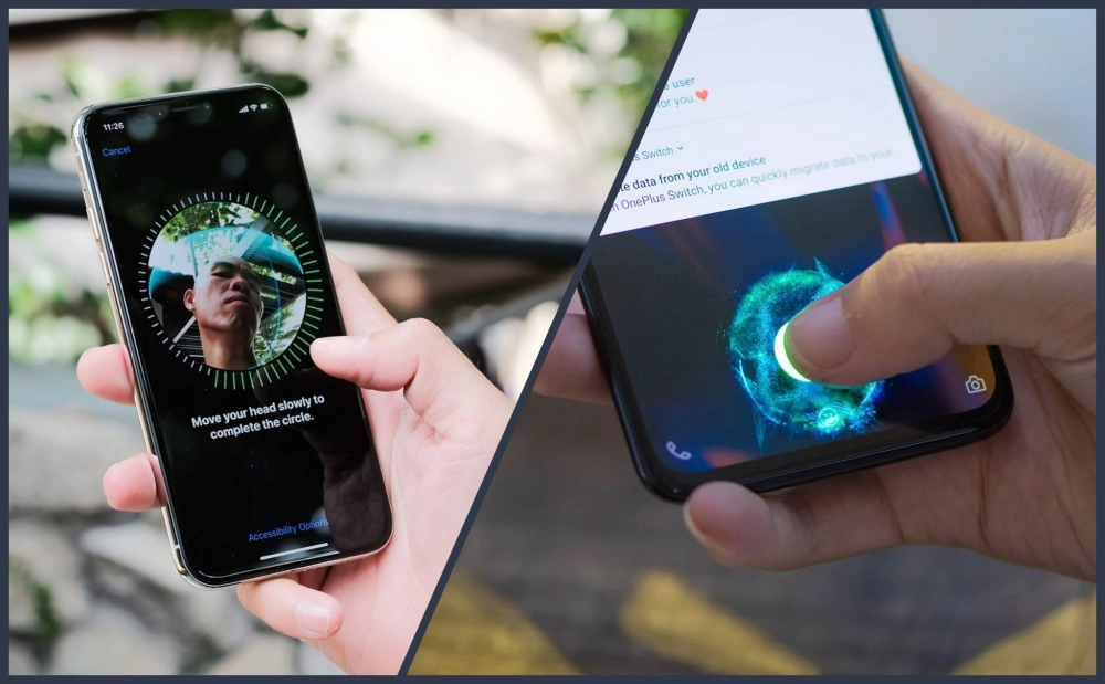 Hệ thống camera TrueDepth của Face ID so sánh với cảm biến vân tay dưới màn hình.